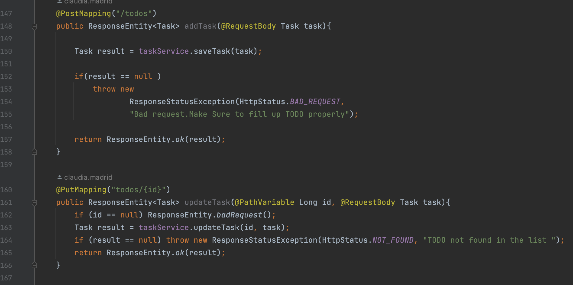 Code of AddAndEditTaskRequest section