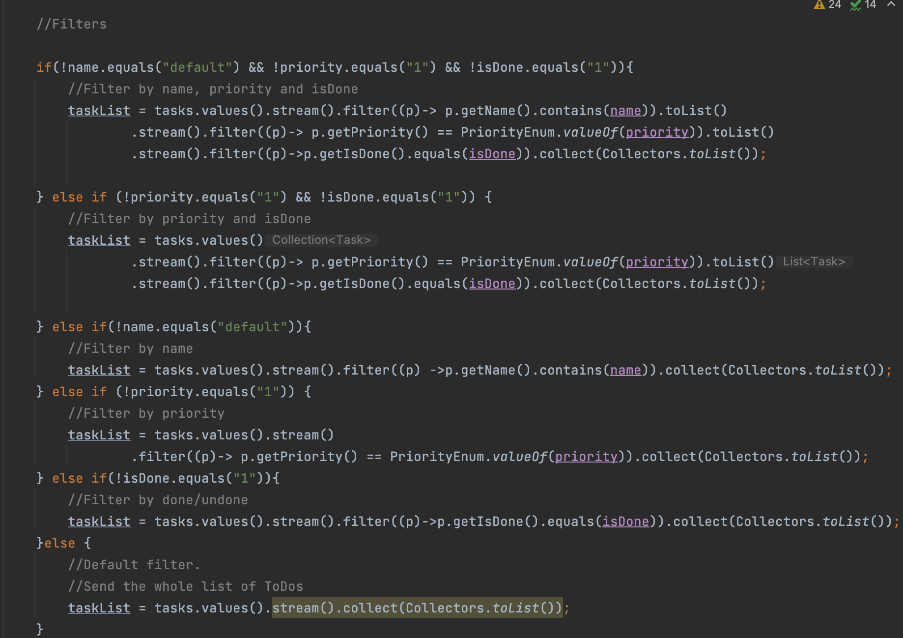 Code of filter section